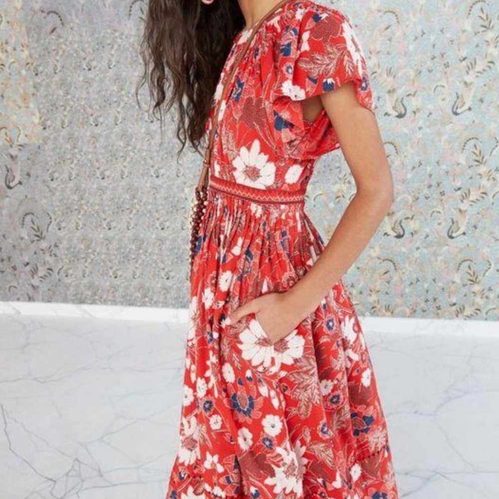 Ulla Johnson Red Floral Midi Dress